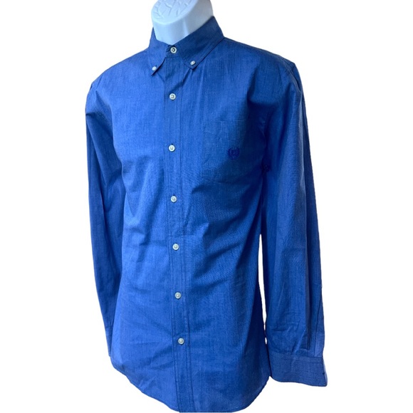 Sz Medium Chaps Easy Care Blue Long Sleeve Button Down Shirt - Picture 4 of 7